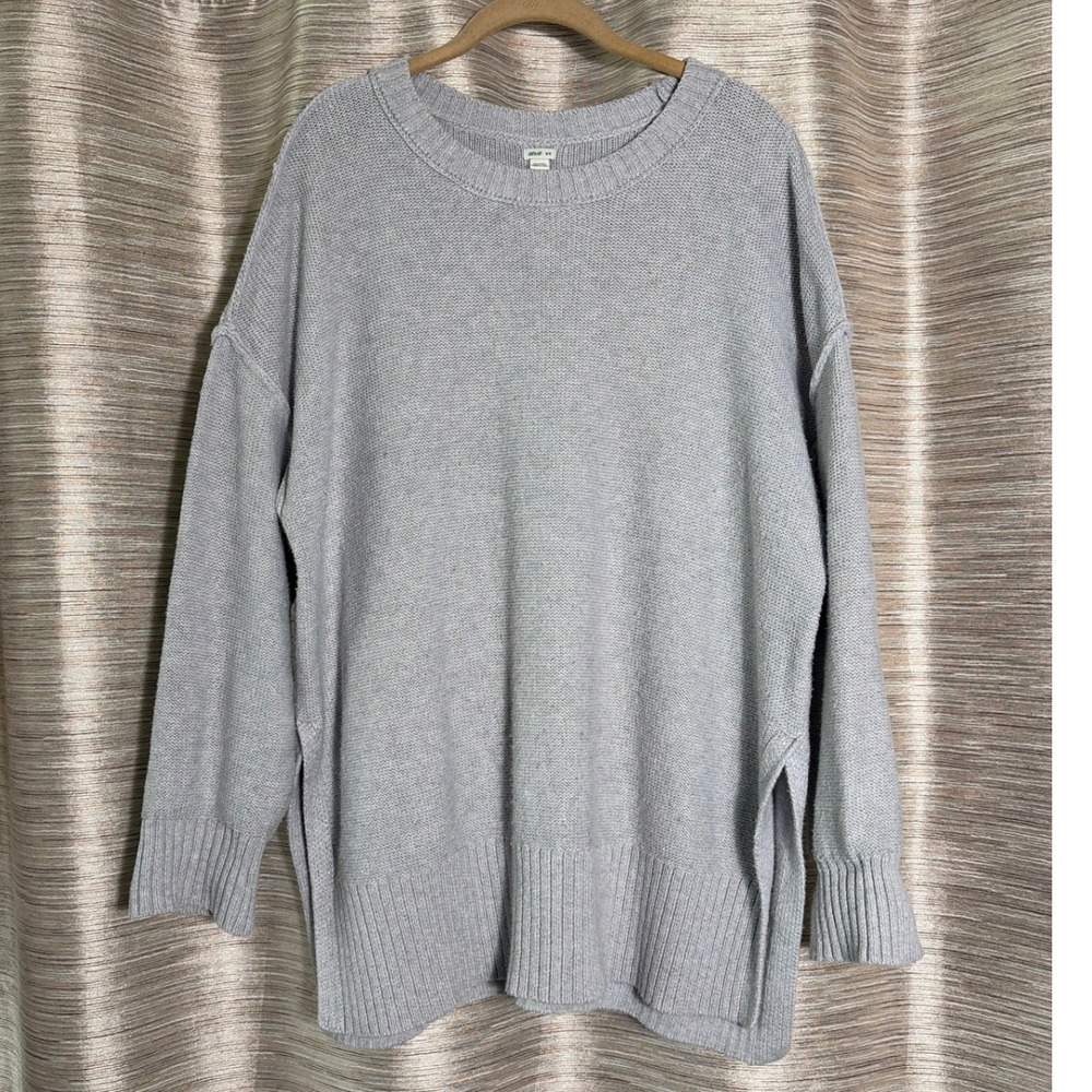 Aerie Womens Oversized Crewneck Sweater Gray‎ Knit Side Slit Tunic M 5970223124
